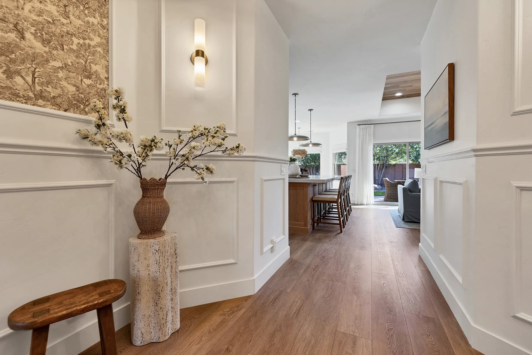 Bright entry hall with custom molding