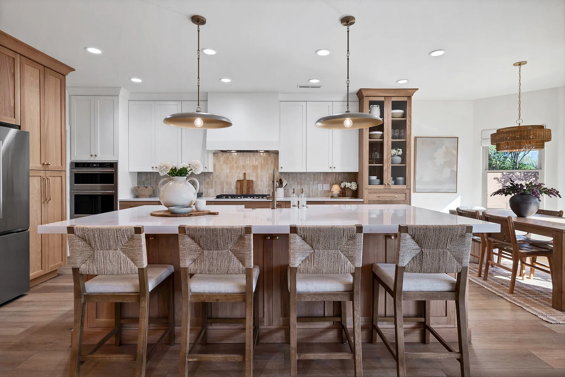 Remodeled kitchen centered on a large oak island